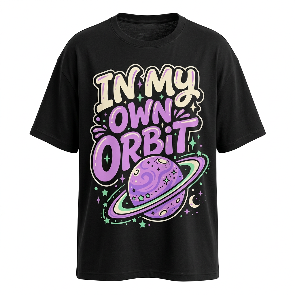 Black In My Own Orbit tee ghost-mannequin mockup
