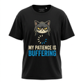 Black My Patience Is Buffering cat tee ghost-mannequin mockup