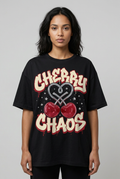 Female model wearing Cherry Chaos T-shirt concept