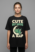 Female model wearing Cute But Needs a Nap T-shirt concept