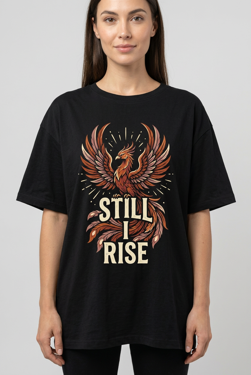 Female model wearing Still I Rise T-shirt concept