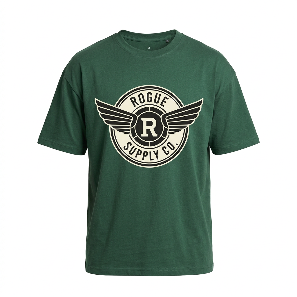 Forest green ROGUE Supply Co. ghost-mannequin T-shirt