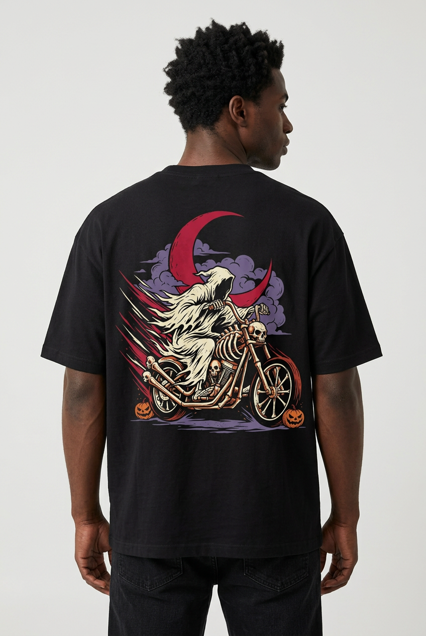 Ghost biker back print on a Black model