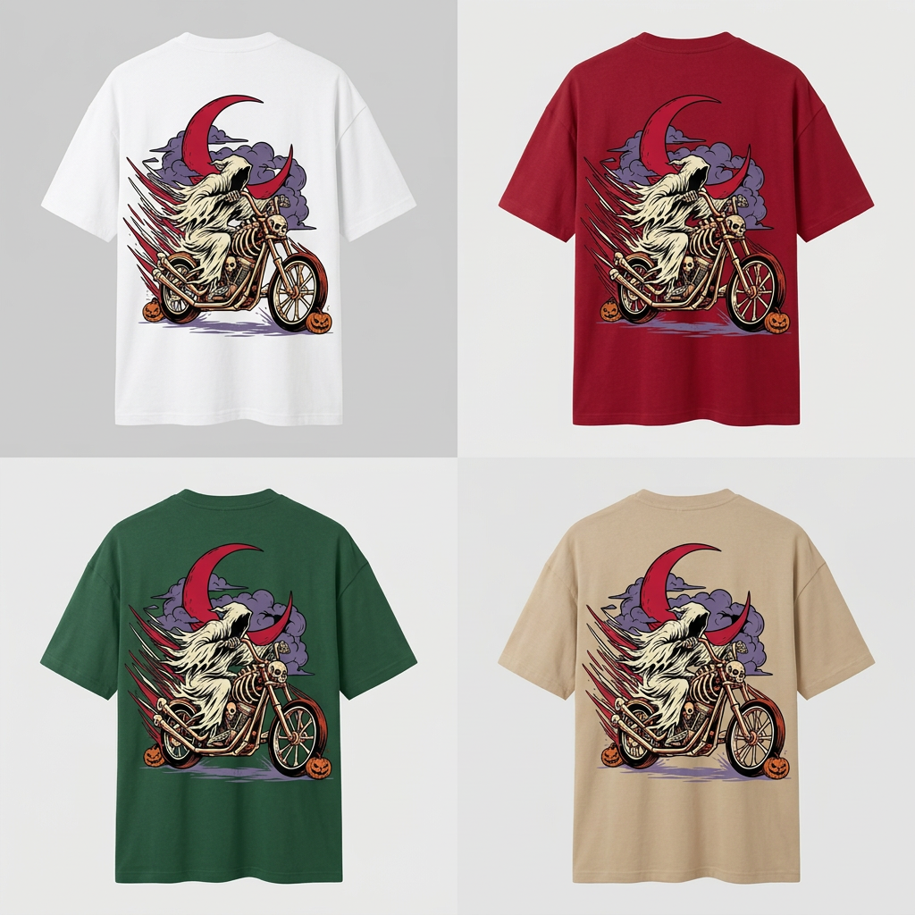 Ghost biker back-print tees in four colours