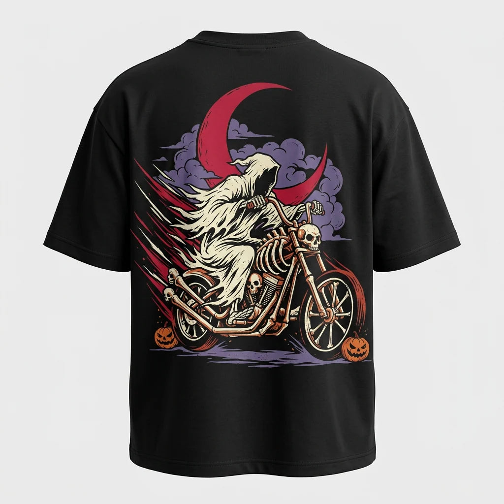 PRESSYA Ghost Biker Graphic T-Shirt – Black