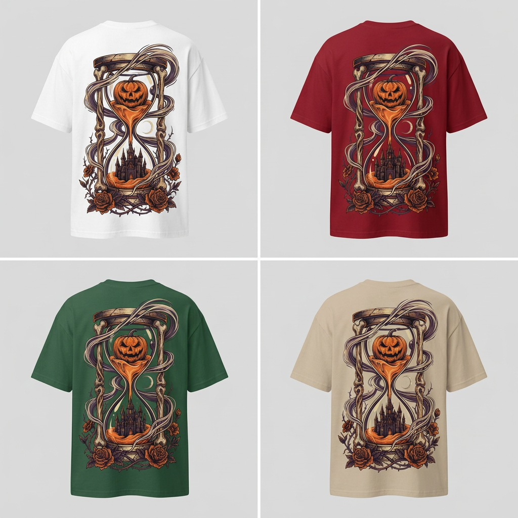 Halloween hourglass back-print tees in four colours