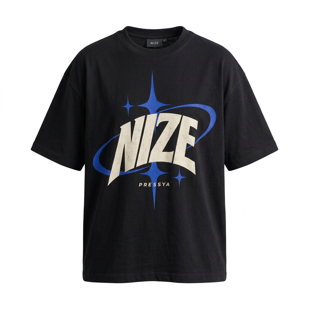 NIZE black tee ghost-mannequin mockup