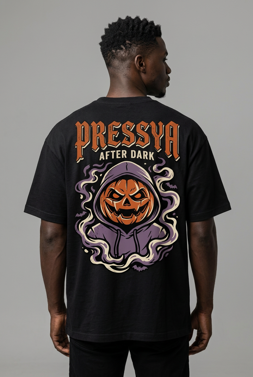 PRESSYA After Dark back print on a Black model