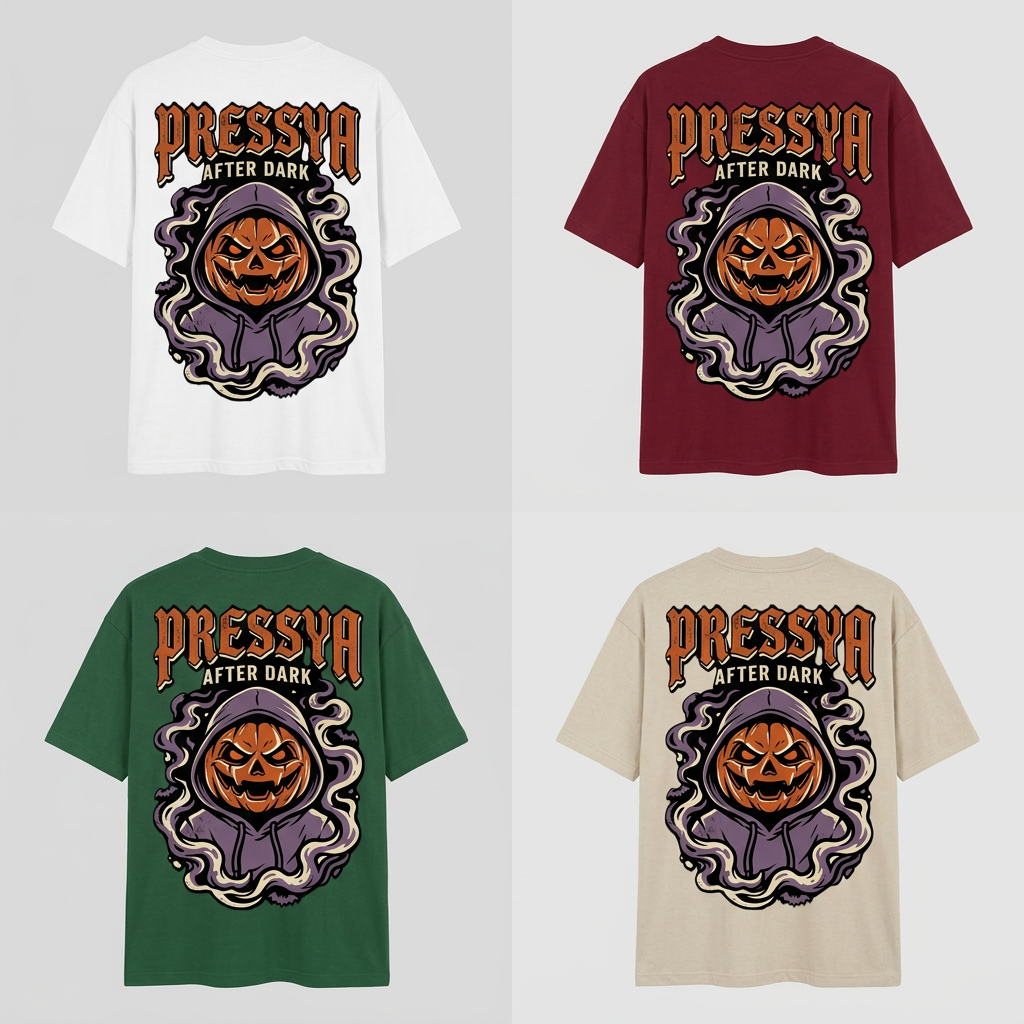 PRESSYA After Dark back-print tees in four colours