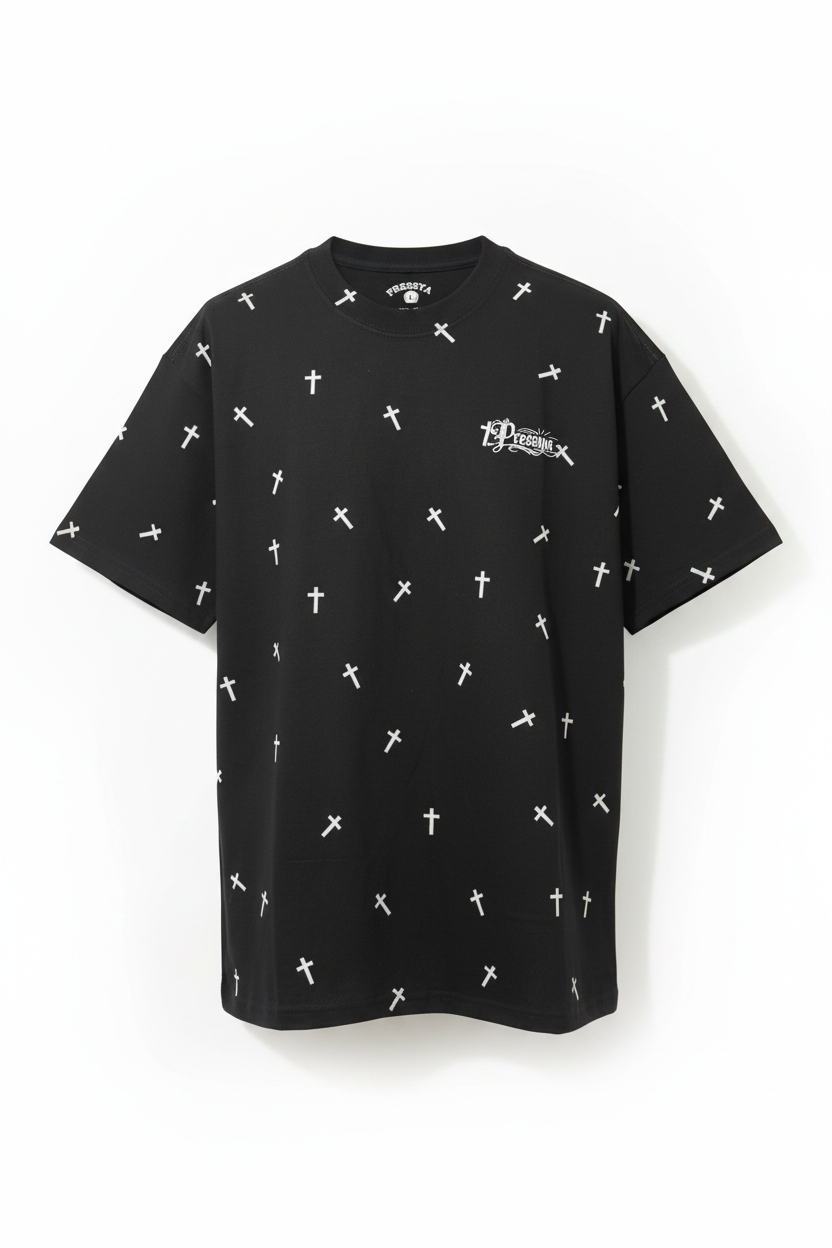 Pressya All-Over Cross Tee – Black