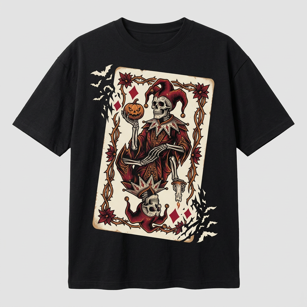 Skeletal jester black tee mockup