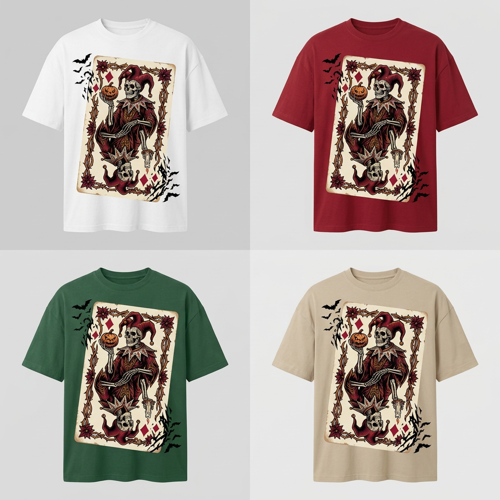 Skeletal jester tee in four colours